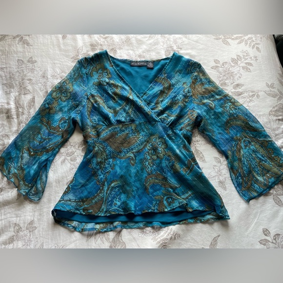 Vintage Silk Sheer Blue Babydoll Top XL Fairycore Whimsical Dainty Mermaidcore - Picture 1 of 11
